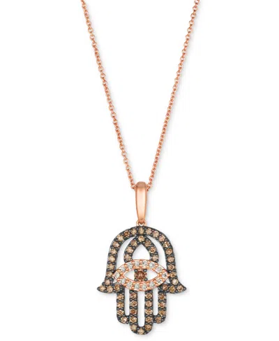 Le Vian Chocolate Diamond & Nude Diamond Hamsa Hand Adjustable 20" Pendant Necklace (1/2 Ct. T.w.) In 14k Ro
