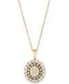 Le Vian Chocolate Diamond & Nude Diamond Oval Halo Adjustable 20" Pendant Necklace (1-1/2 Ct. T.w.) In 14k R In Yellow Gold