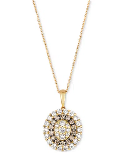 Le Vian Chocolate Diamond & Nude Diamond Oval Halo Adjustable 20" Pendant Necklace (1-1/2 Ct. T.w.) In 14k R In Yellow Gold