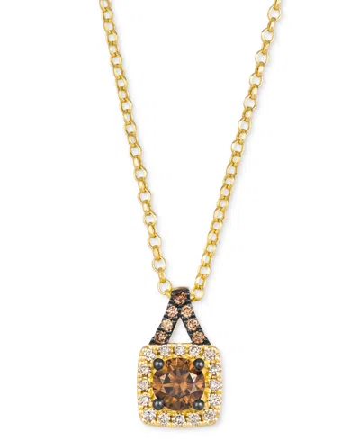 Le Vian Chocolate Diamond & Nude Diamond Square Halo 19" Pendant Necklace (5/8 Ct. T.w.) In 14k Gold In Multi