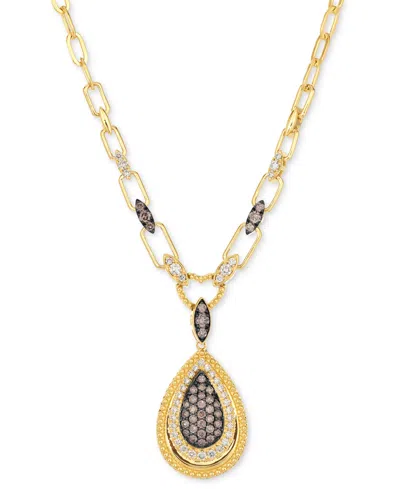 Le Vian Chocolate Diamond & Nude Diamond Teardrop Halo 19" Pendant Necklace (3/4 Ct. T.w.) In 14k Gold In 14k Honey Gold Adjustable Necklace