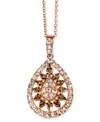 Le Vian Chocolate Diamond & Nude Diamond Teardrop Halo Cluster Adjustable 20" Pendant Necklace (3/4 Ct. T.w. In Gold