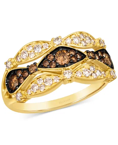 Le Vian Chocolate Diamond & Nude Diamond Three Row Wavy Ring (5/8 Ct. T.w.) In 14k Gold In Yellow Gold