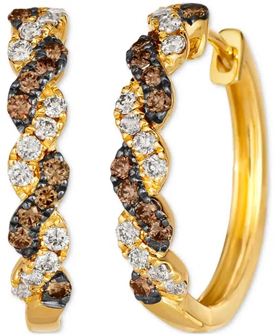 Le Vian Chocolate Diamond & Nude Diamond Twist Style Small Hoop Earrings (3/4 Ct. T.w.) In 14k Gold, 0.82" In Yellow Gold
