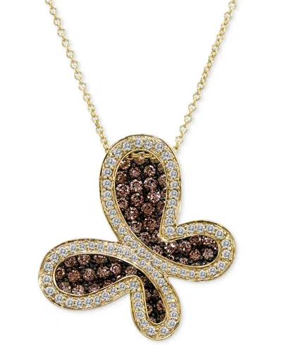 Le Vian Chocolate Diamond & Vanilla Diamond Butterfly Pendant Necklace (1-5/8 Ct. T.w.) In 14k Yellow Gold, 
