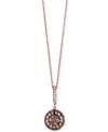Le Vian Chocolate Diamond & Vanilla Diamond Halo Cluster 18" Pendant Necklace (7/8 Ct. T.w.) In 14k Rose Gol
