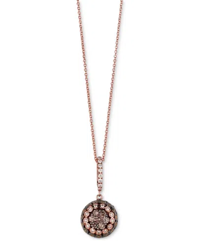 Le Vian Chocolate Diamond & Vanilla Diamond Halo Cluster 18" Pendant Necklace (7/8 Ct. T.w.) In 14k Rose Gol