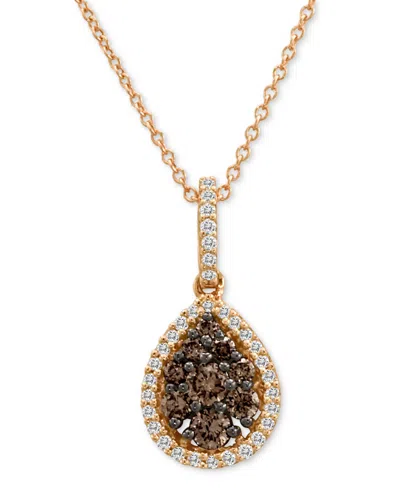Le Vian Chocolate Diamond & Vanilla Diamond Teardrop Halo 18" Pendant Necklace (1/2 Ct. T.w.) In 14k Rose Go