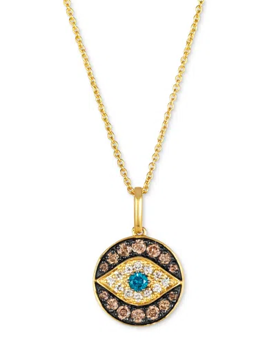 Le Vian Chocolate Diamond, Nude Diamond, & Blueberry Diamond Evil Eye Adjustable 20" Pendant Necklace (3/8 C In Gold
