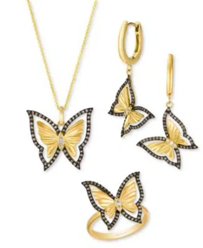 Le Vian Chocolate Diamond Nude Diamond Butterfly Ring Earrings Necklace In Yellow Gold