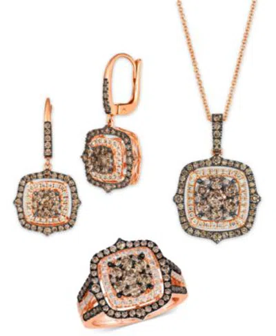Le Vian Chocolate Diamond Nude Diamond Halo Cluster Pendant Necklace Drop Earrings Ring Collection In 14k Ro In White Gold
