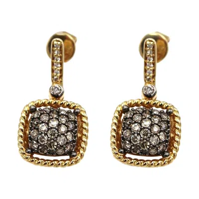 Pre-owned Le Vian Chocolate Diamond Square Shaped Drop Dangling Earrings With Pushbacks In Brown