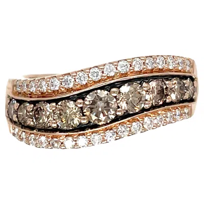 Pre-owned Le Vian Chocolate Diamond Wave Ring In 14k Rose Gold In Red