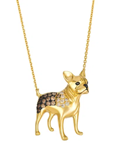 Le Vian Chocolate Ombre Diamond (0.42 Ct. T.w.) & Blackberry Diamond (0.01 Ct. T.w.) French Bulldog Necklace In Gold