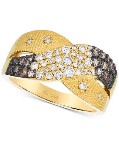 Le Vian Chocolate Ombre Diamond & Nude Diamond Ribbed Crossover Ring (3/4 Ct. T.w.) In 14k Gold In Yellow Gold