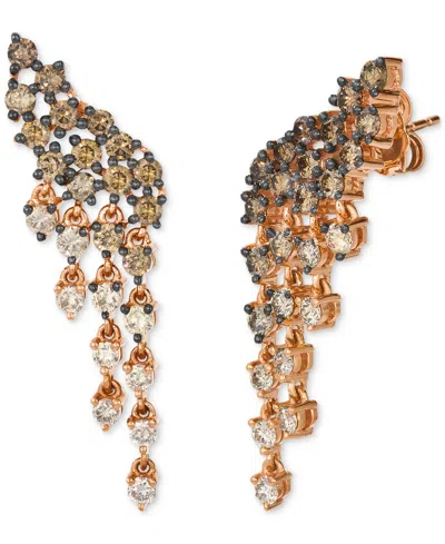 Le Vian Chocolate Ombre Diamond Cascading Cluster Drop Earrings (2 Ct. T.w.) In 14k Rose Gold In Yellow Gold