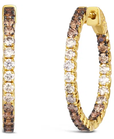 Le Vian Chocolate Ombre Diamond In & Out Small Hoop Earrings (2 Ct. T.w.) In 14k Gold, 1"