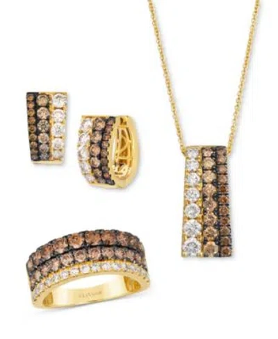 Le Vian Chocolate Ombre Diamond Triple Row Ring Earrings Necklace In Yellow Gold