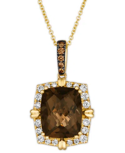 Le Vian Chocolate Quartz (4 Ct. T.w.) & Diamond (1/3 Ct. T.w.) Adjustable 20" Pendant Necklace In 14k Gold In Smokey Quartz