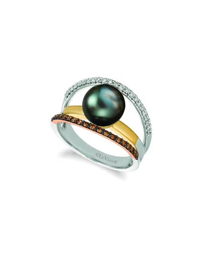 Le Vian Chocolatier 14k Tri Color Gold 0.45 Ct. Tw. Diamond 9-10mm Pearl Ring
