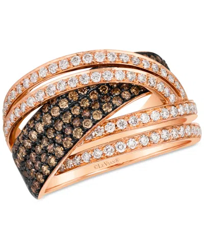 Le Vian Chocolatier Chocolate Diamond & Vanilla Diamond Crossover Ring (1-1/2 Ct. T.w.) In 14k Rose Gold In Multi