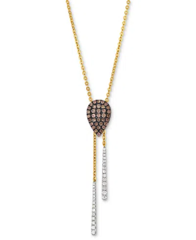 Le Vian Chocolatier Chocolate Diamond & Vanilla Diamond Pear Cluster 18" Lariat Necklace (1/2 Ct. T.w.) In 1 In 14k Honey Gold Necklace
