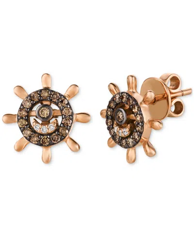 Le Vian Chocolatier Chocolate Diamond & Vanilla Diamond Ship Wheel Stud Earrings (1/2 Ct. T.w.) In 14k Rose  In Gold