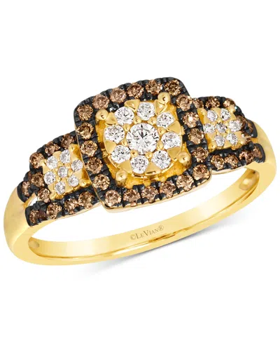 Le Vian Chocolatier Chocolate Diamond & Vanilla Diamond Square Framed Cluster Ring (1/2 Ct. T.w.) In 14k Gol