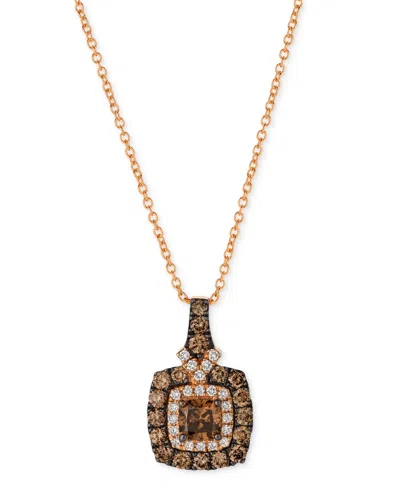 Le Vian Chocolatier Chocolate Diamond & Vanilla Diamond Square Halo Cluster 18" Pendant Necklace (1-1/6 Ct.  In Gold