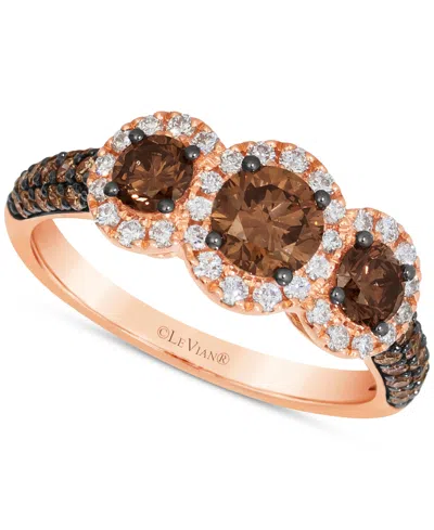 Le Vian Chocolatier Chocolate Diamond & Vanilla Diamond Three Stone Halo Ring (1-1/2 Ct. T.w.) In 14k Rose G In Gold