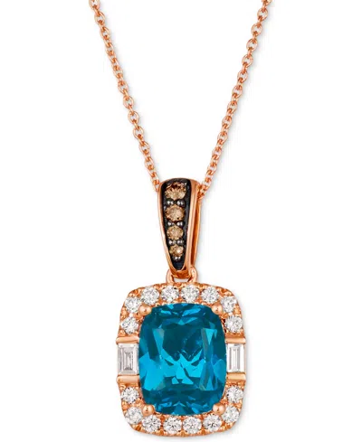 Le Vian Chocolatier Deep Sea Blue Topaz (2-1/4 Ct. T.w.) & Diamond (1/3 Ct. T.w.) Halo Pendant Necklace In 1 In No Color