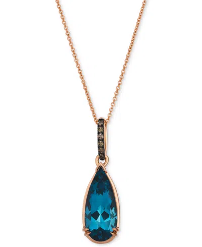 Le Vian Chocolatier Deep Sea Blue Topaz (3-1/2 Ct. T.w.) & Chocolate Diamond (1/20 Ct. T.w) Pendant Necklace In Rose Gold