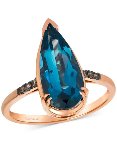 Le Vian Chocolatier Deep Sea Blue Topaz (3-1/2 Ct. T.w.) & Chocolate Diamond (1/20 Ct. T.w.) Ring In 14k Ros In Rose Gold