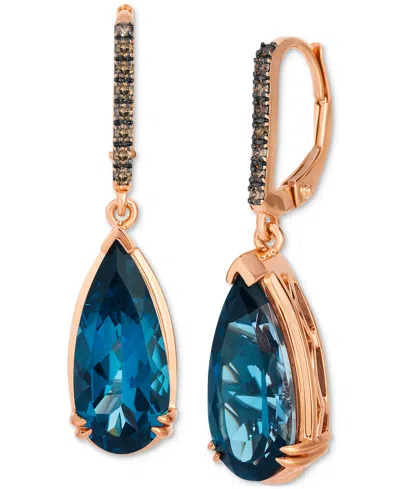 Le Vian Chocolatier Deep Sea Blue Topaz (7 Ct. T.w.) & Chocolate Diamond (1/8 Ct. T.w.) Earrings In 14k Rose In Rose Gold