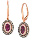 Le Vian Chocolatier Passion Ruby (1/3 Ct. T.w.) & Diamond (5/8 Ct. T.w.) Halo Cluster Oval Drop Earrings In  In Gold