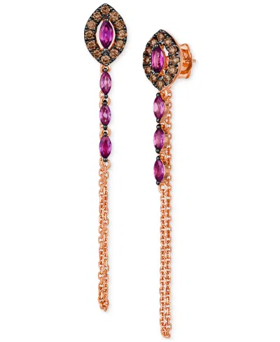 Le Vian Chocolatier Raspberry Rhodolite (3/4 Ct. T.w.) & Chocolate Diamonds (3/8 Ct. T.w.) Linear Drop Earri In No Color