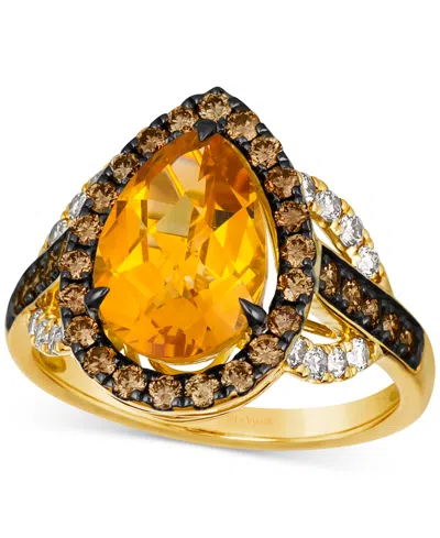 Le Vian Cinnamon Citrine (2-7/8 Ct. T.w.) & Diamond (7/8 Ct. T.w.) Pear Halo Statement Ring In 14k Gold