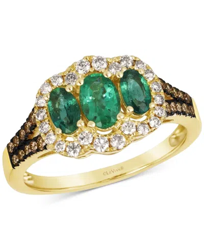 Le Vian Costa Smeralda Emerald (3/4 Ct. T.w.) & Diamond (3/4 Ct. T.w.) Three Stone Halo Ring In 14k Gold