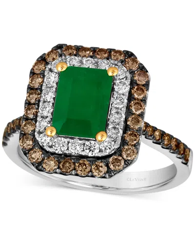 Le Vian Costa Smeralda Emeralds (1-1/5 Ct. T.w.) & Diamond Double Halo Ring In 14k Two-toned Gold In White Gold,yellow Gold