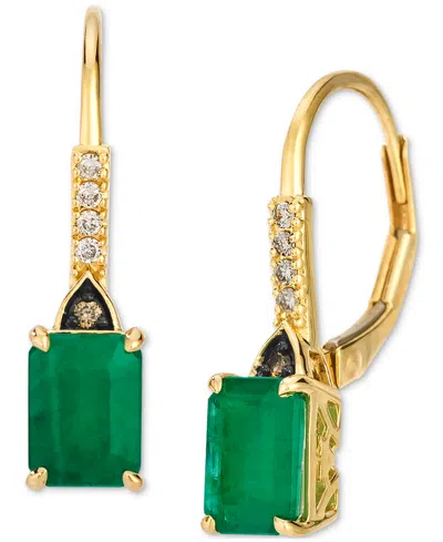 Le Vian Costa Smeralda Emeralds (1-3/8 Ct. T.w.) & Diamond (1/20 Ct. T.w.) Leverback Earrings In 14k Gold