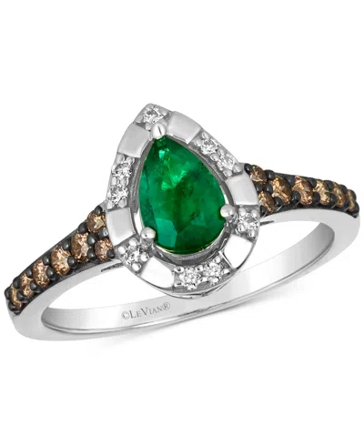 Le Vian Costa Smeralda Emeralds (1/2 Ct. T.w.) & Diamond (1/4 Ct. T.w.) Halo Ring In 14k White Gold In Gray