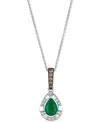 Le Vian Costa Smeralda Emeralds (1/2 Ct. T.w.) & Diamond (1/8 Ct. T.w.) Halo Adjustable 20" Pendant Necklace In Silver