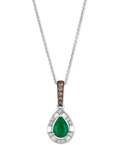Le Vian Costa Smeralda Emeralds (1/2 Ct. T.w.) & Diamond (1/8 Ct. T.w.) Halo Adjustable 20" Pendant Necklace In Silver