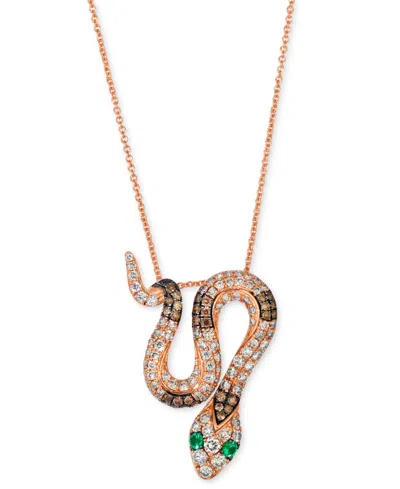 Le Vian Costa Smeralda Emeralds (1/20 Ct. T.w.) & Diamond (1 Ct. T.w.) Snake Adjustable 20" Pendant Necklace In Rose Gold