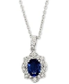 LE VIAN COUTURE BLUEBERRY SAPPHIRE (1-1/5 CT. T.W.) & VANILLA DIAMOND (3/8 CT. T.W.) OVAL HALO 18" PENDANT N