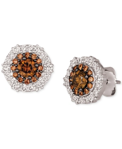Le Vian Couture Chocolate Diamond & Vanilla Diamond Halo Cluster Stud Earrings (1-3/8 Ct. T.w.) In Platinum In No Color