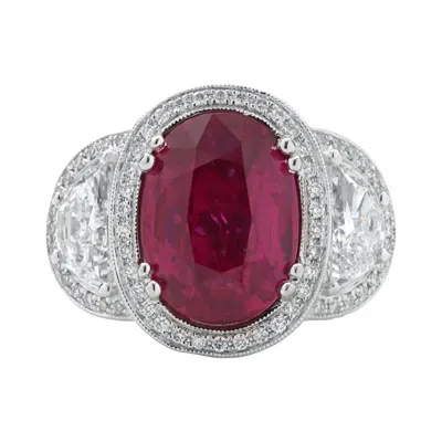 Pre-owned Le Vian Couture Three-stone Oval Ruby And Half Moon Diamond Ring 6.40ct Center In Multi