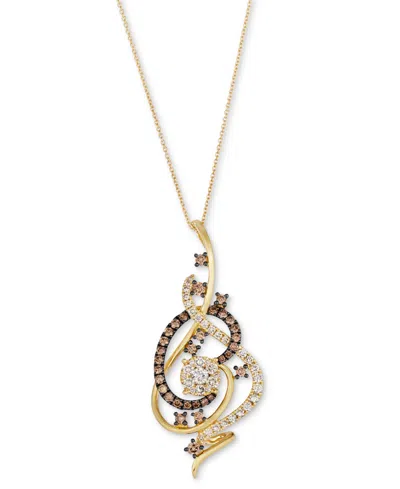 Le Vian Crazy Collection Chocolate Diamond & Nude Diamond Swirl Adjustable 20" Pendant Necklace (1-1/2 Ct. T In Yellow Gold