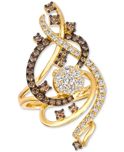 Le Vian Crazy Collection Chocolate Diamond & Nude Diamond Swirl Statement Ring (1-1/2 Ct. T.w.) In 14k Rose In Yellow Gold