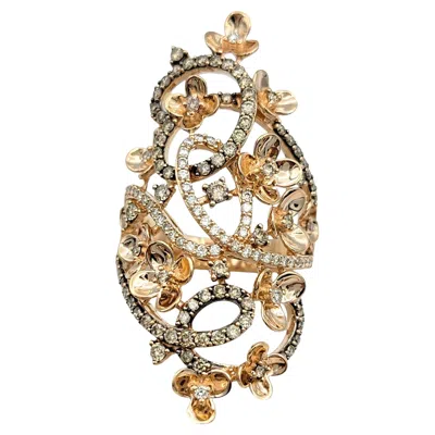 Pre-owned Le Vian 'crazy Collection' Elongated Diamond Scroll Flower Ring In 14k Rose Gold In Red